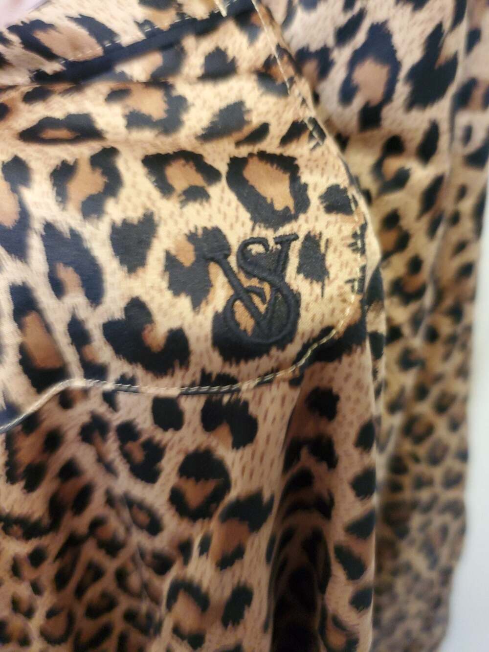Victoria's Secret Leopard Print Satin Long Sleeve Button-Down Pajama Set - Picture 3 of 10